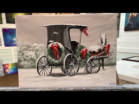 How To Paint HOLIDAY HORSE & CARRIAGE \ acrylic step by step painting tutorial