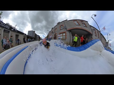 Comber slide 2022 Slidecam: Riding the water slide down Comber High Street,Northern Ireland