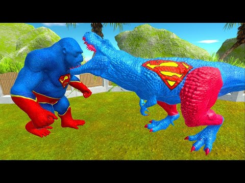 SHAZAM T-REX vs SUPERMAN T-REX vs SPIDERMAN GORO DEATH CLIMB - Animal Revolt Battle Simulator