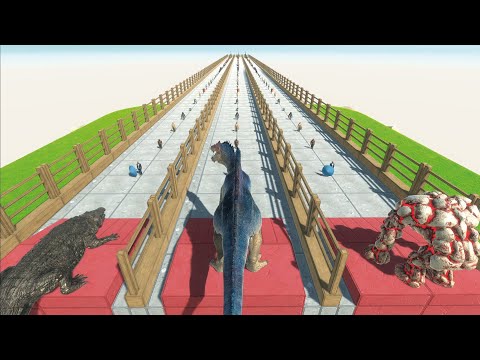 TRIPLE DEATH RUN - LAVA GOLEM VS SPINOSAURUS VS PURUSSAURUS - Animal Revolt Battle Simulator
