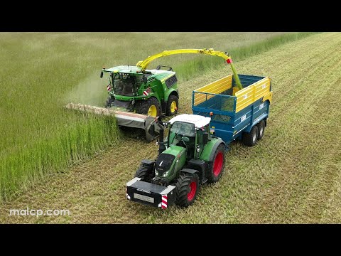 4k Harvest 2023 - Harvesting Wholecrop rye with a John Deere 9800i forager on a dull day in Suffolk.
