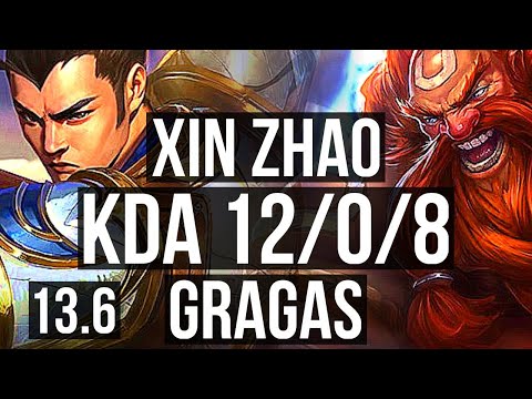 XIN ZHAO vs GRAGAS (JNG) | 12/0/8, 69% winrate, Legendary | KR Master | 13.6