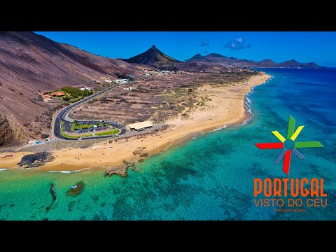 Porto Santo beach aerial view 🏝️ Ilhéu da Cal - Praia do Cabeço - Ponta da Calheta - 4K Ultra HD