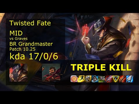 Twisted Fate vs Graves Mid - BR Grandmaster 17/0/6 Patch 10.25 Gameplay