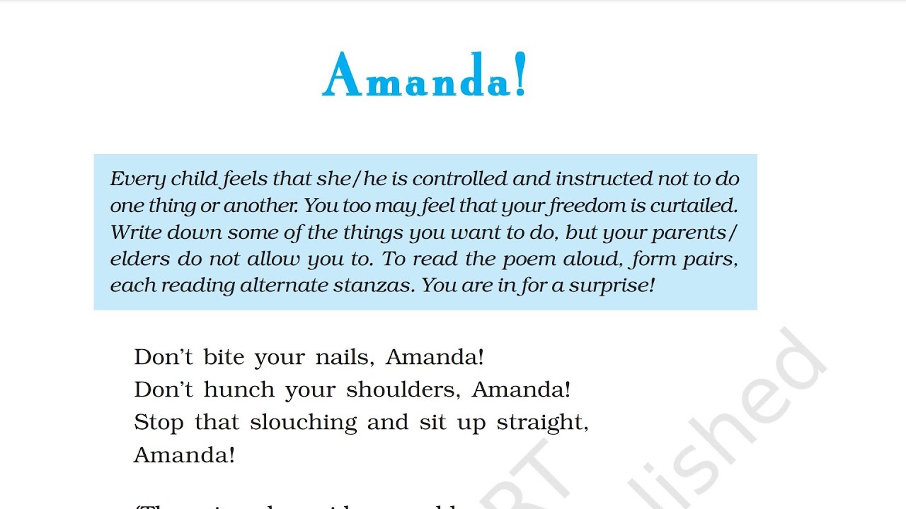 Amanda! Class 10 English Poem | Poet Robin Klein