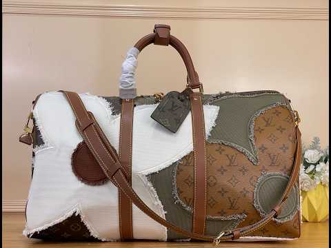 Louis Vuitton Keepall Bandoulière 50 M29190 Monogram Khaki Floral Travel Bag