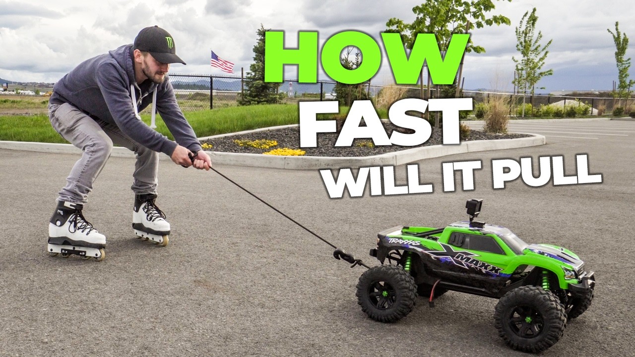 Traxxas Xmaxx 8S pulling Roller blades and towing a Truck
