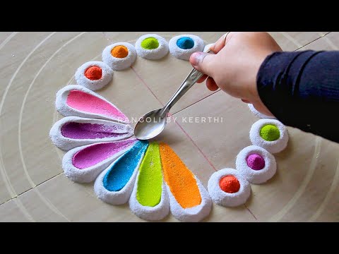 Simple diwali rangoli using spoon rangoli designs l navratri rangoli design l kolam l दिवाली रंगोली