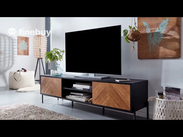 Video Teaser für FineBuy TV-Board Kommode 160cm MDF Eiche Schwarz Dekor Design Lowboard mit 2 Türen Fernsehschrank