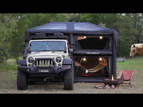 SOLO CAMPING with a HORSE and a DOG [ Relaxing in a 2 lvl Tent, Rain Forest vibes ASMR ]