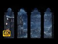 4K Harry Potter Winter Window View Hogwarts Snow Ambience Wind Sounds For Study And Sleep