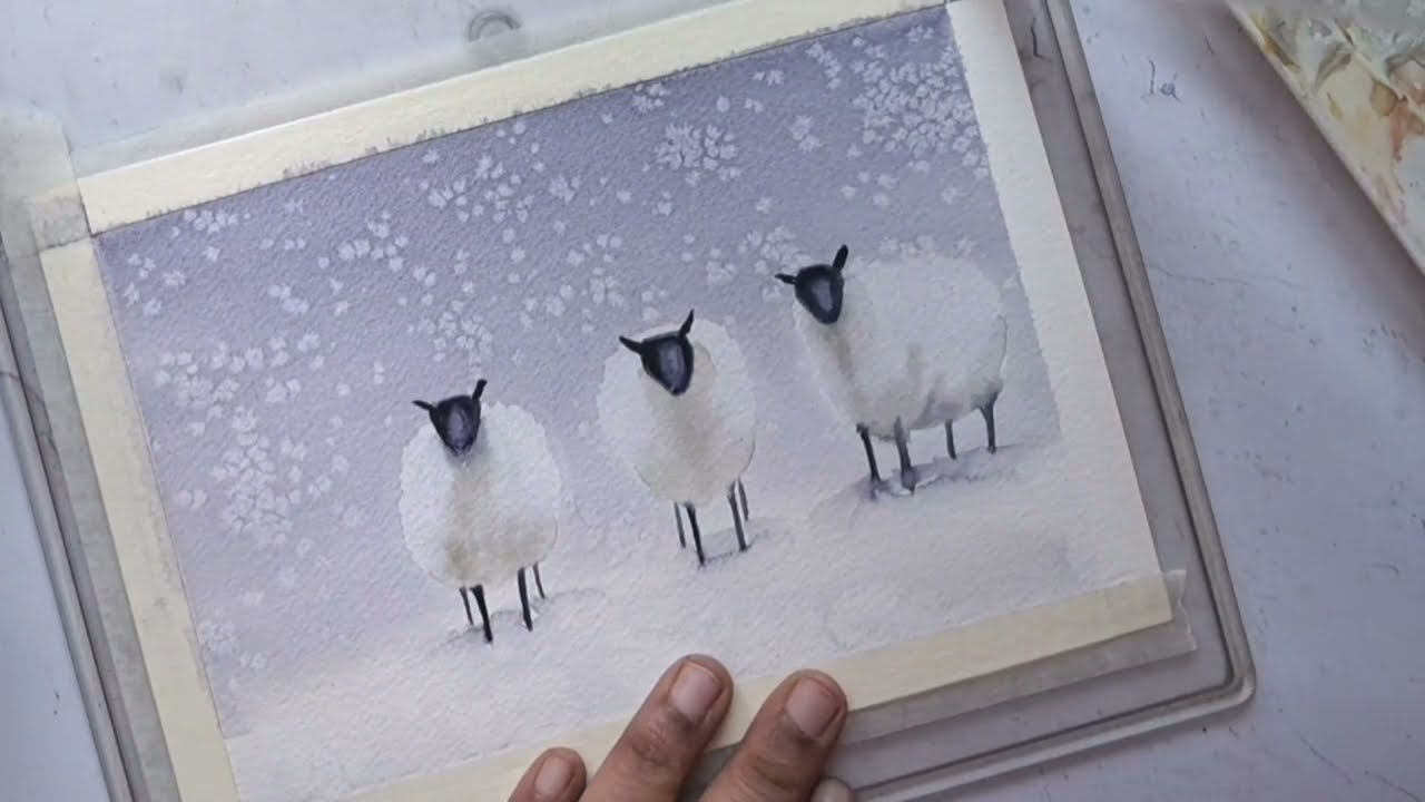 EASY HACK! Watercolor Sheep Painting Tutorial for Beginners | Holiday Card ideas