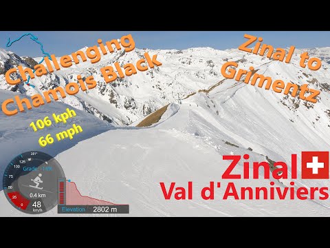 [4K] Skiing Zinal, 106 KPH Down Chamois Black to Grimentz, Val d'Anniviers Switzerland, GoPro HERO9