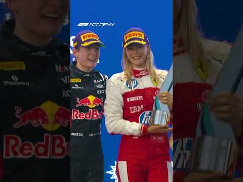 Champagne celebrations for our top three in the Austin Reverse Grid Race! 🍾 #F1ACADEMY #USGP