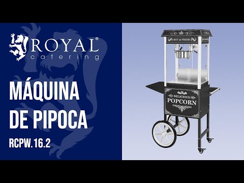 vídeo - Máquina de pipocas com carrinho - design retro - preto - Royal Catering