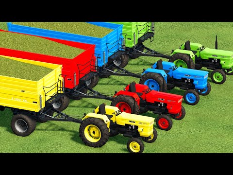 TRANSPORTING & HARVESTING CORN CHAFF w/ MINI FIAT TRACTORS & COLORED TRAILER ! Farming Simulator 22