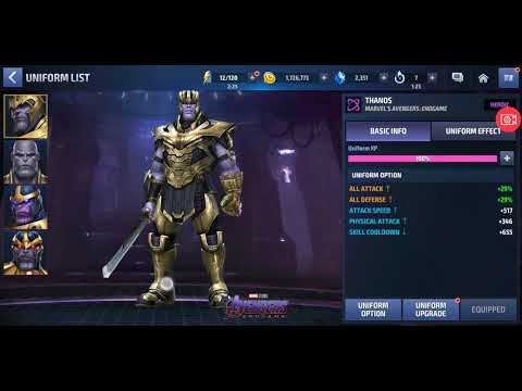 Thanos Avengers: Endgame uniform upgrade requirements (Marvel Future Fight)