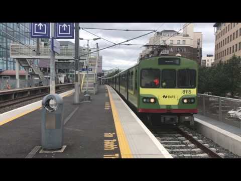 Irish Rail DART 8100 EMUs 8115/8315 + 8112/8312 + 8107/8307 arrive at Grand Canal Dock for Howth