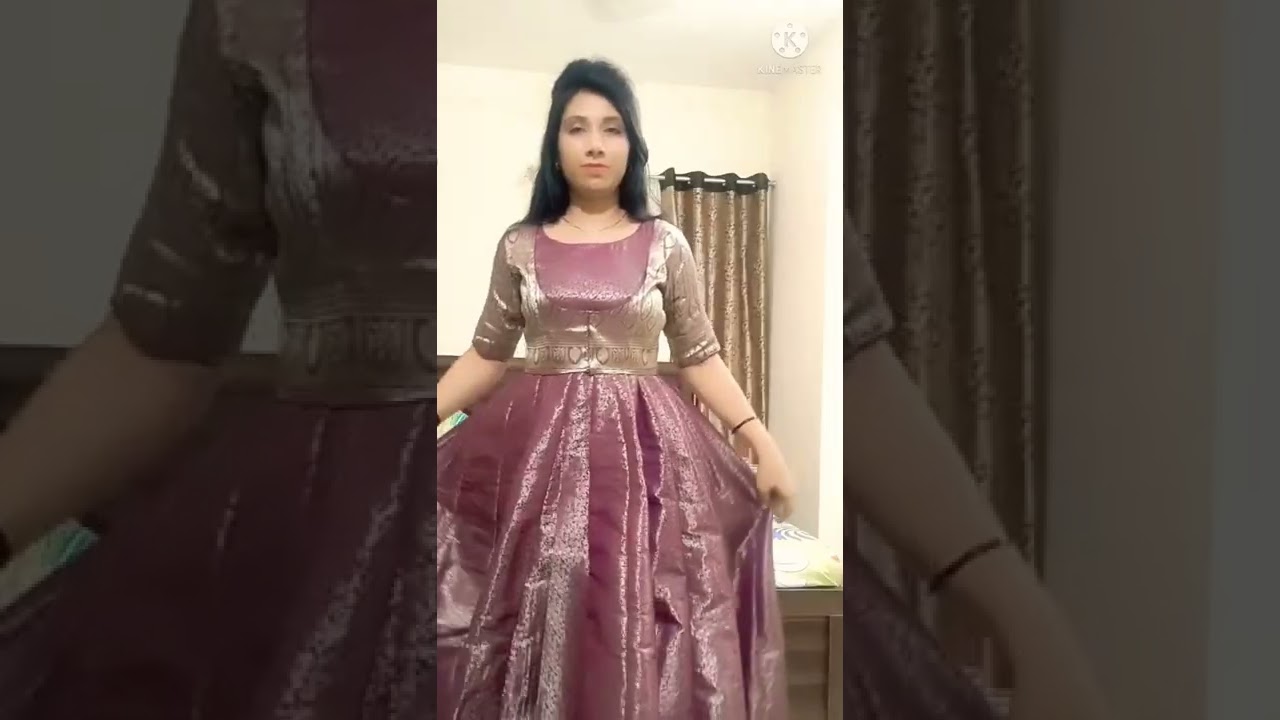 Watch video designer anarkali gown//24 Kali gown design//silk saree reuse//anarkali dress with koti Now designer anarkali gown//24 Kali gown design//silk saree reuse//anarkali dress with koti