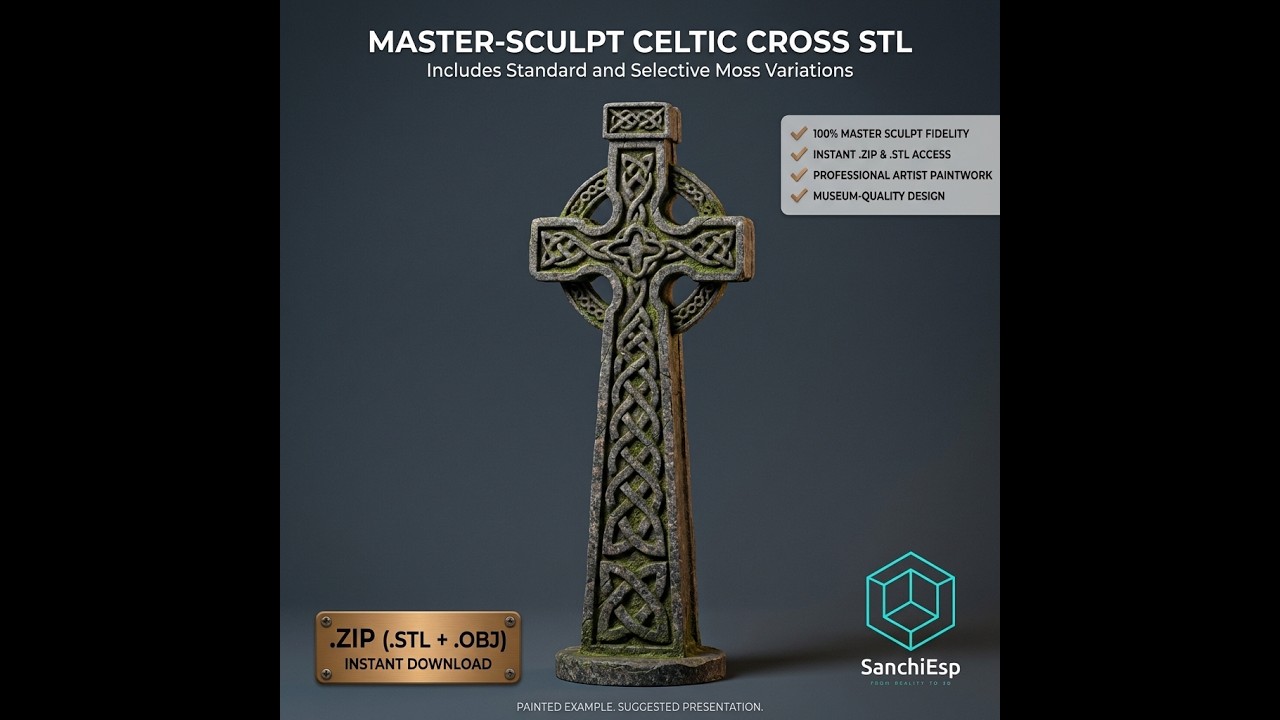 EPIC 10M Poly Celtic Cross High Detail STL OBJ 3D Print Model