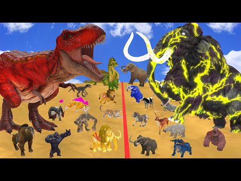 The Ultimate Battle 40 Wild Animals Mammals vs GIGA T-REX Dinosau Epic Run Zigzag Down Course