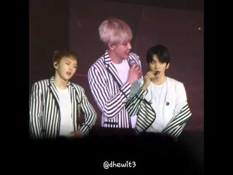 160227 baekhyun say thank you " terima kasih ", chen answer your welcome " sama sama "