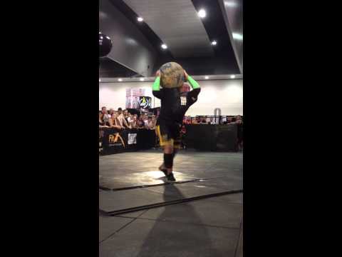 Rob Frampton Strongman 141kg 310lbs Atlas Stone to shoulder Giants Live Melbourne 2014