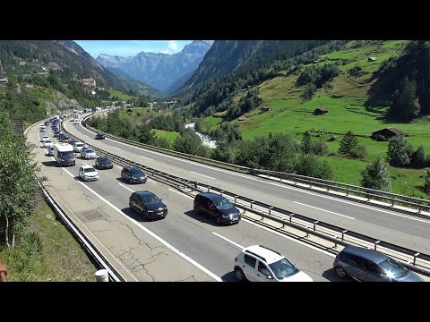 From Wassen to Göschenen – Traffic jam on A2 Gotthard motorway in Switzerland