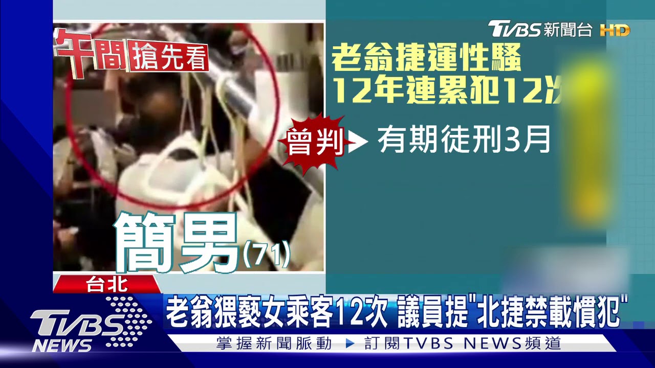 老翁猥褻女乘客12次 議員提「北捷禁載慣犯」