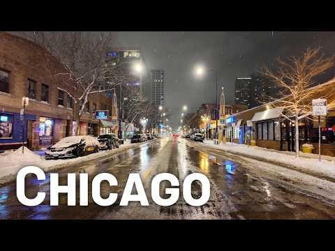 Snowy Saturday Night in Boystown, CHICAGO | 4K Walking Tour