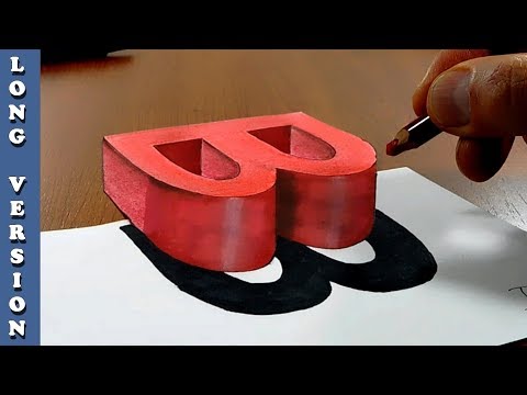Try to do 3D Trick Art on Paper, floating letter B, Long Version