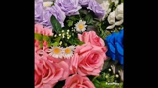 Cemetery Pots with Artificial Flowers - Roses Range