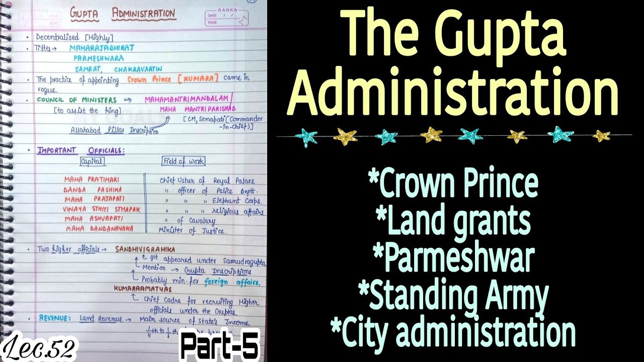Educational overview detailing the political history and administrative legacy of the Gupta rulers
