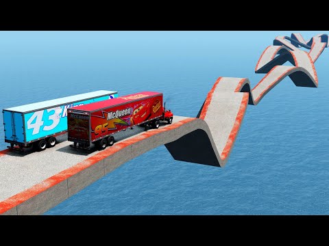 Impossible Wave Bridge Crossing Cars Vs Deep Water Stunt - BeamNG.Drive