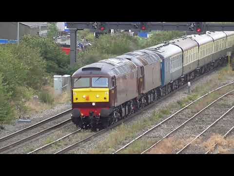 57010 & 57012 pass Gloucester New Yard with 5Z90 Bristol Parkway to Burton Wetmore. 04/09/2022