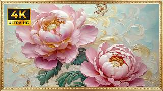Soft Pink Peonies in Bloom | Gold Framed 4K Art Screensaver | Elegant Romantic Floral TV Wallpaper