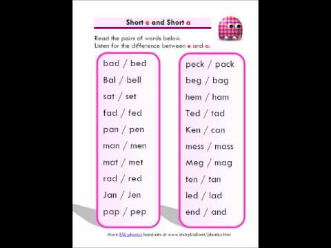 ESL Phonics Lessons: Short a & e - Stickyball ESL Lessons