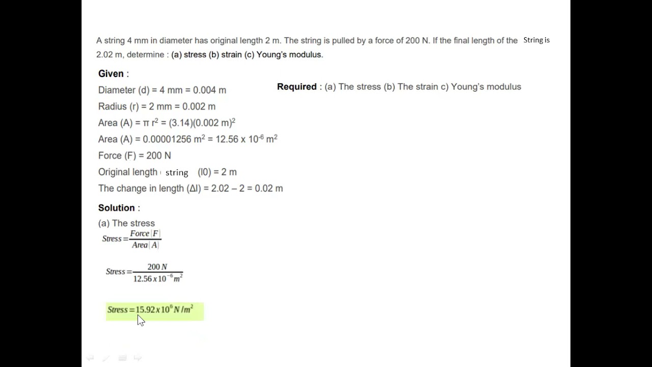String's STRESS,STRAIN, YOUNG'S MODULUS properties