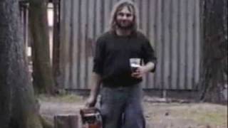 Drunk guy with a chainsaw climbs a ladder (IT ONLY HURTS WHEN I LAUGH)