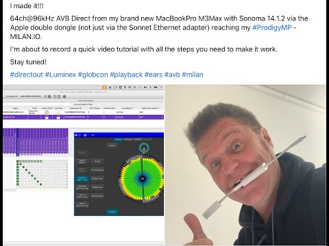 AVB MacBookPro 96kHz audio to Directout MILAN.IO