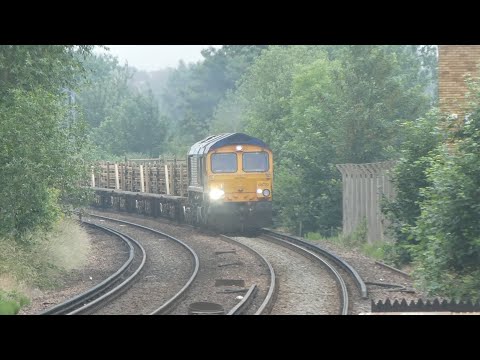 GBRf 66720 with an engineering train passes Bellingham (2 tone)