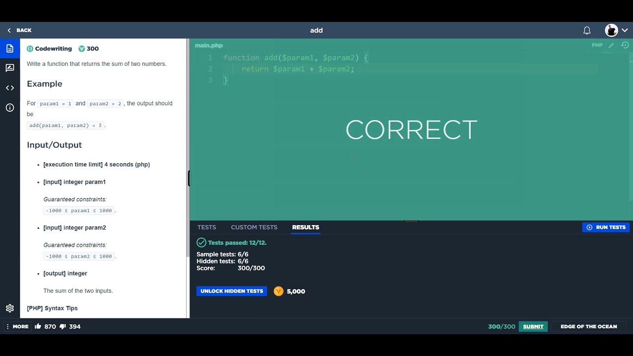 Add - PHP - Code Signal
