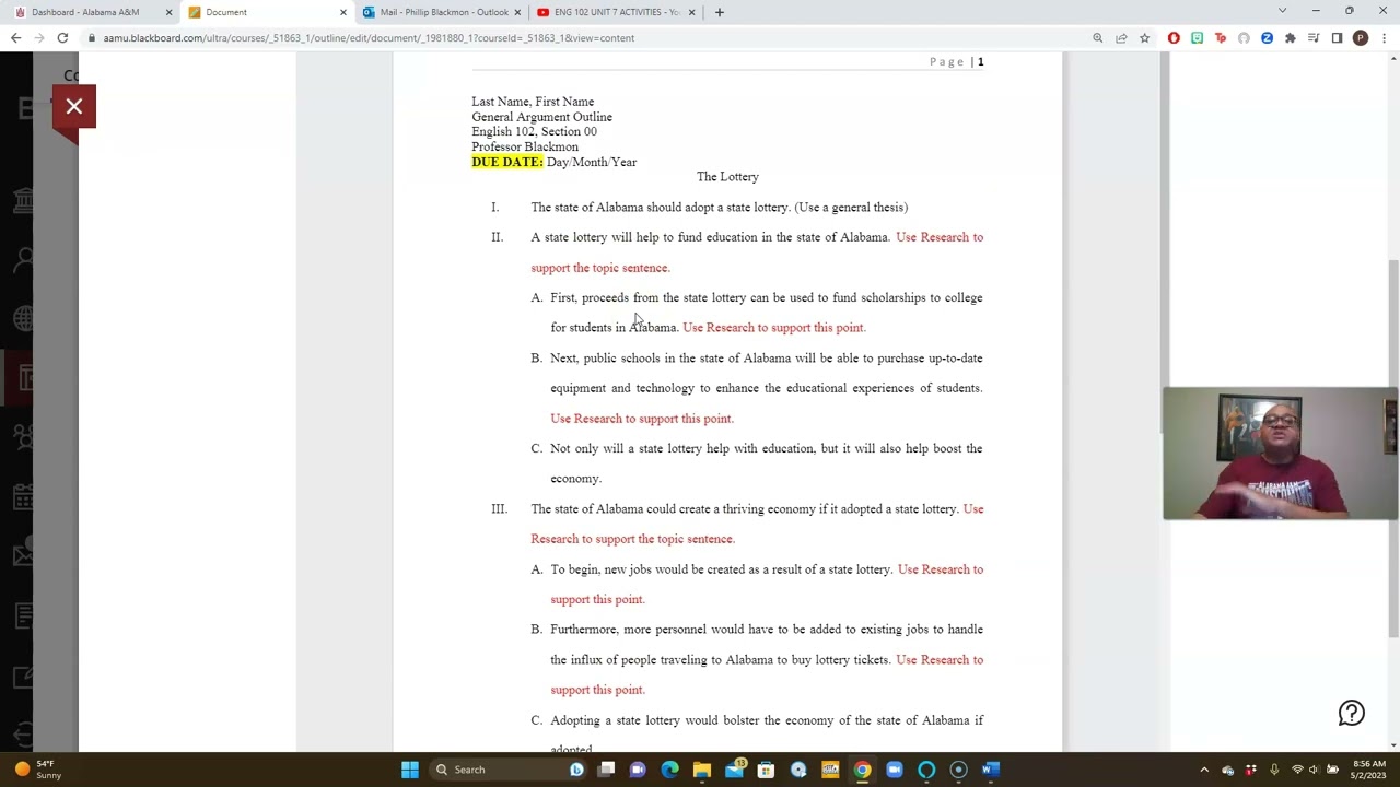 ENG 102 DIRECTIONS FOR DOCUMENTED OUTLINE