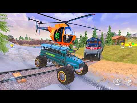Monster School Bus and Army Huge Cargo Helicopter Open World Simulator - Android IOS Gameplay.