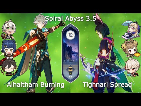 C0 Alhaitham Burning and C0 Tighnari Spread - Spiral Abyss 3.5 | Floor 12 - 9 stars | Genshin Impact