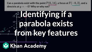 Identifying if a parabola exists from given key features | Precalculus | Khan Academy