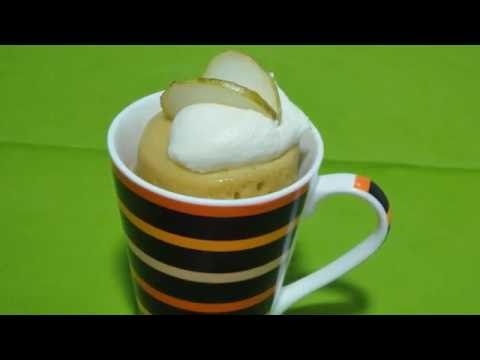 Receta de mug cake de pera con ganache de chocolate blanco| receta fácil SIN Horno