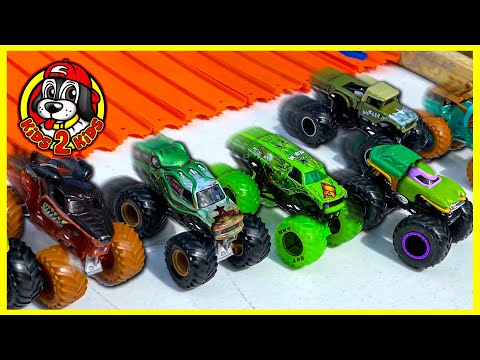 Monster Jam & Hot Wheels Monster Trucks TOYS 🏎DIY SUPER 8 LANE DOWNHILL RACE! (ft. OCD Meltdown)