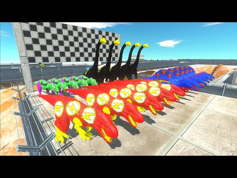 5x T-rex, Spinosaurus, Brachiosaurus, Carcharodontosaurus Superheroes Marvel Speed Race Animals ARBS