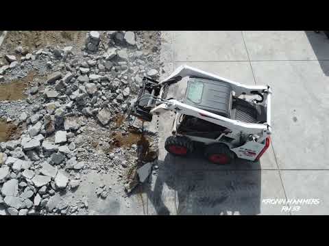 KRONN Hydraulic Breakers RH-53 with Bobcat Skid Steer Demolition Drone Footage